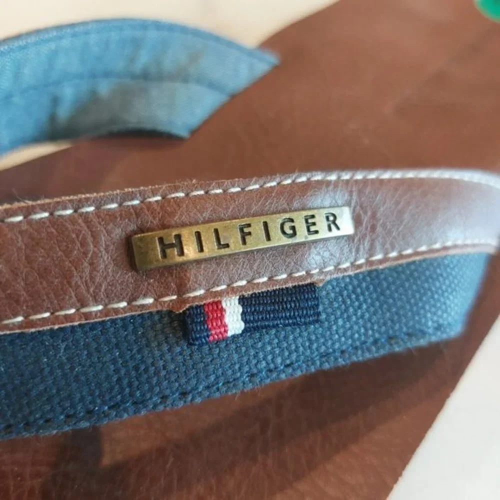 Tommy Hilfiger Drake-T Men's Flip Flops Flat Sandals Cognac Faux‎ Leather Sz 12